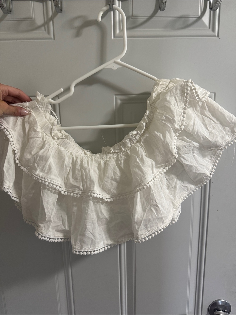 White Ruffled Off-Shoulder Crop Top